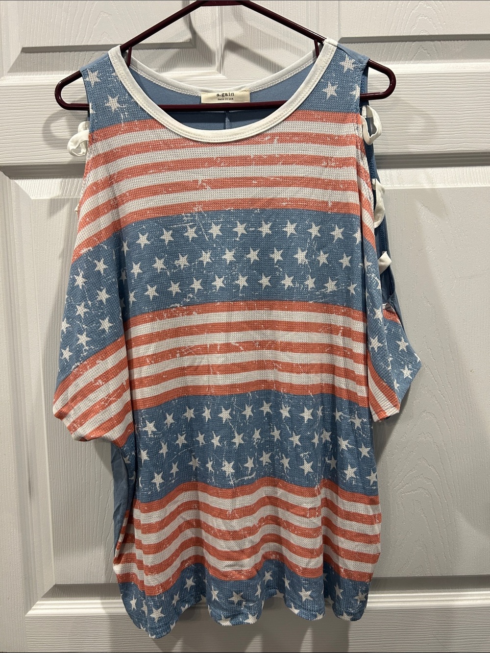NWOT a.gain lattice sleeve American Flag Top - Blue & Red
